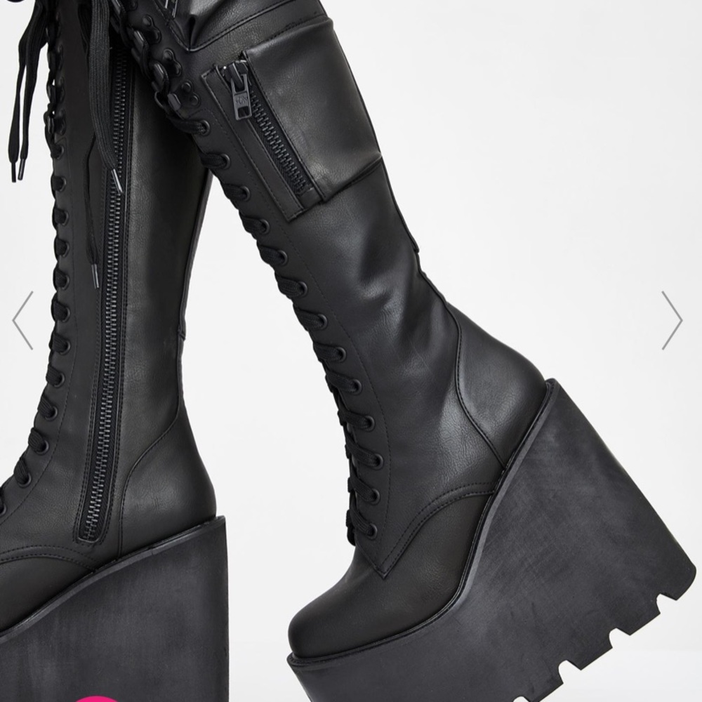 Black platform knee length Demonia boots Brand new